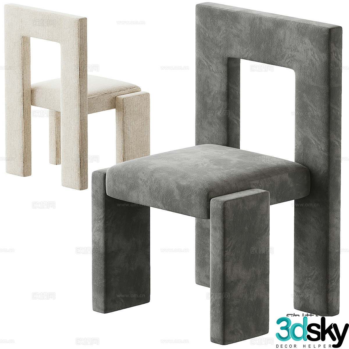 Modern Italian cream style fabric single chair 3d model