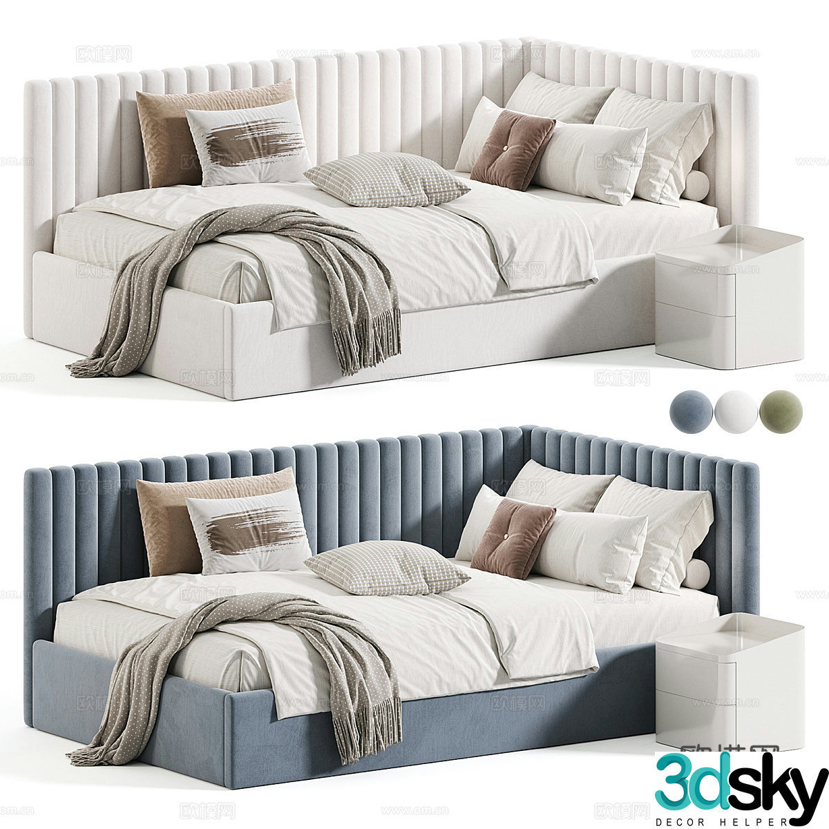 Modern cream style children’s fabric sofa bed 3d model