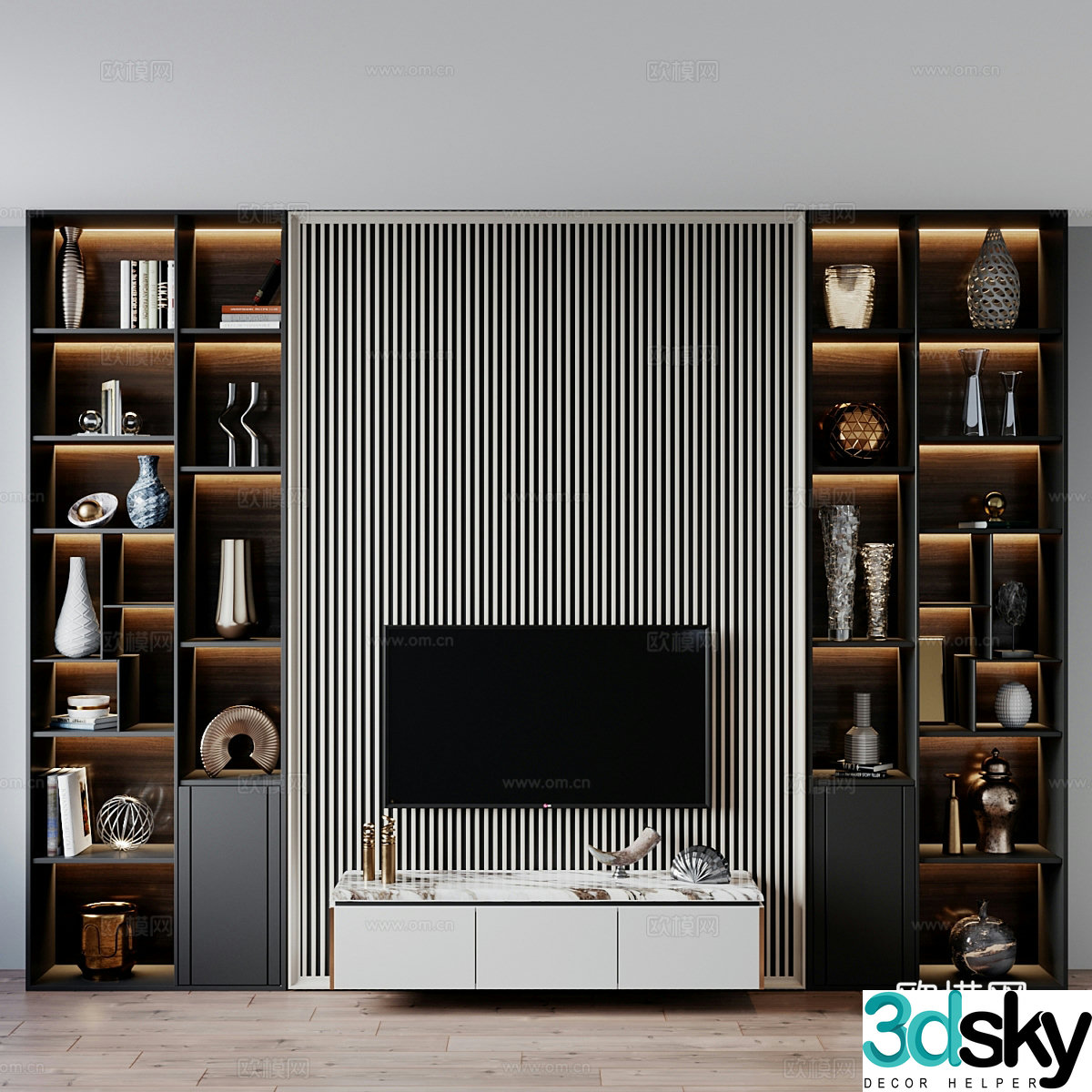 Light luxury background cabinet TV background cabinet 3d model