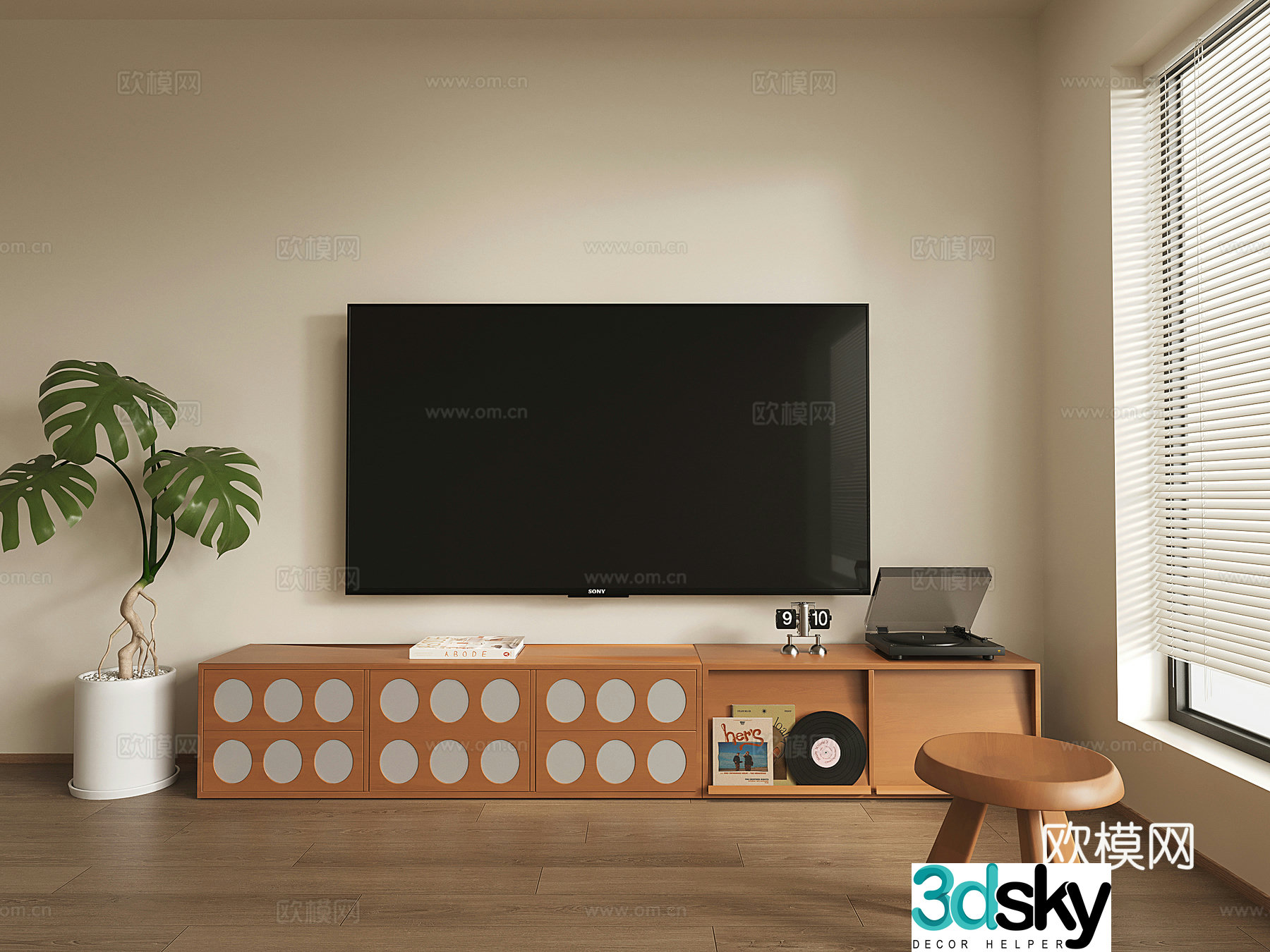 Wasabi Middle Ages TV Cabinet Floor-standing TV Cabinet Ornament Combination Record 3D Model