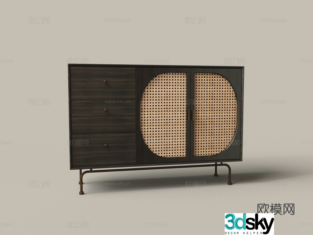 Chinese solid wood hollow side cabinet 3D model