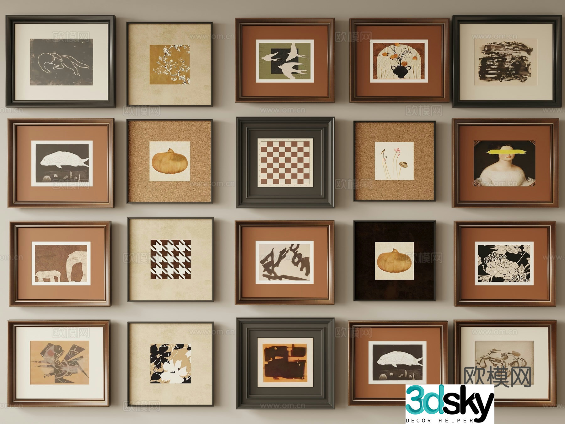 Middle-aged style hanging paintings Wasabi wind hanging paintings 3D model