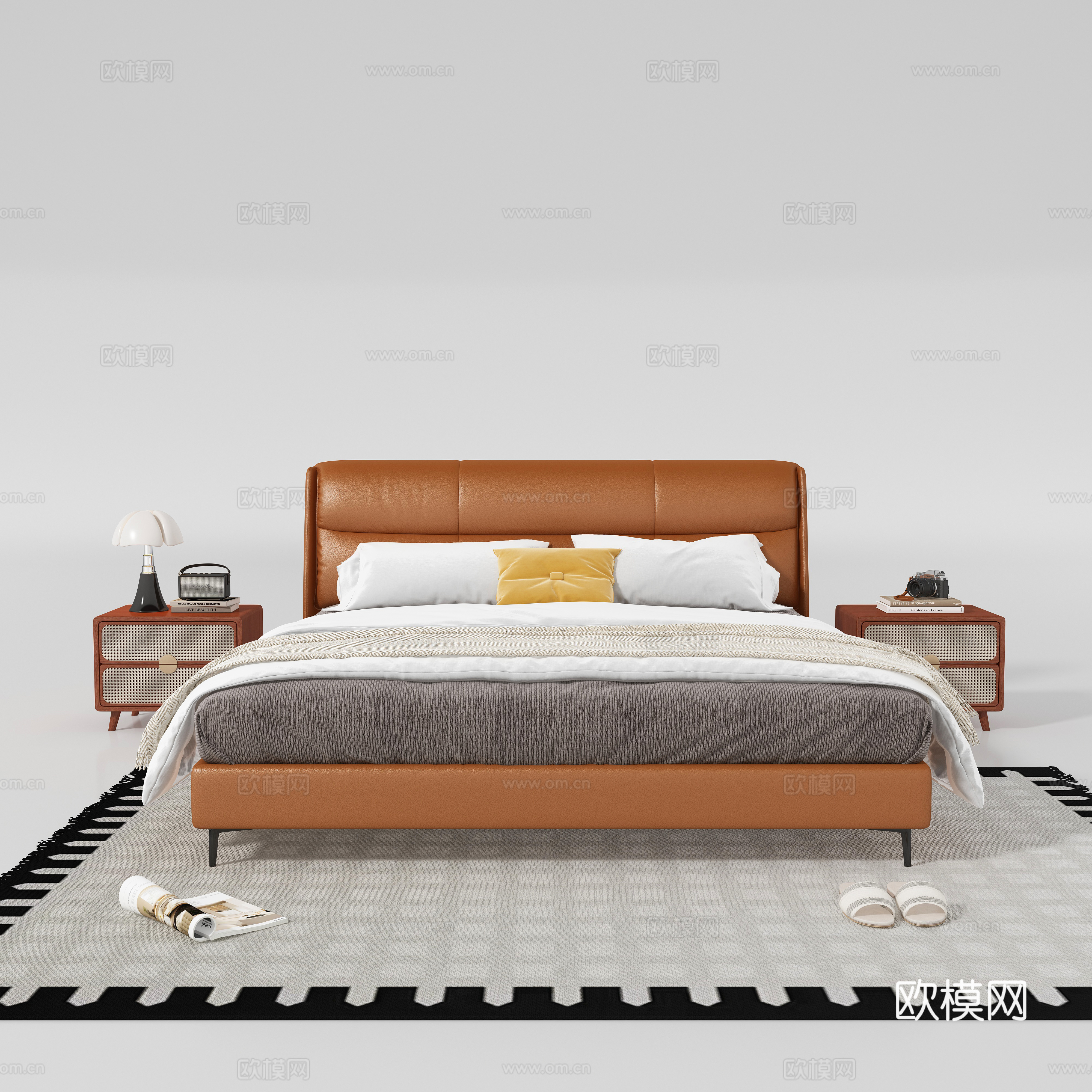 Modern double bed nightstand 3d model