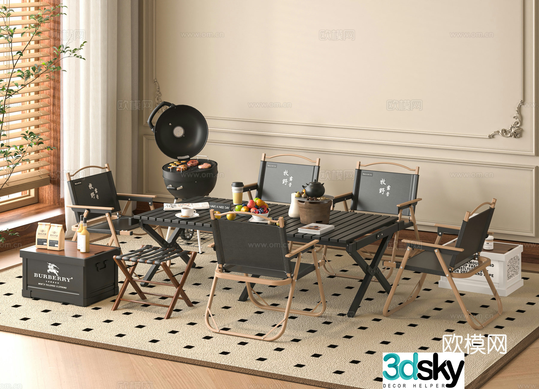 Modern camping table and chair 3d model