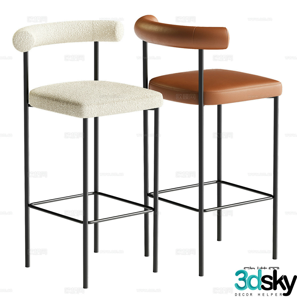Modern Italian minimalist leather fabric bar chair 3D model