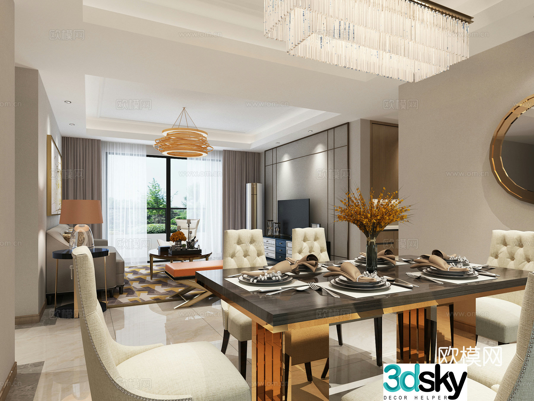 Postmodern light luxury model room metal living room 3D model