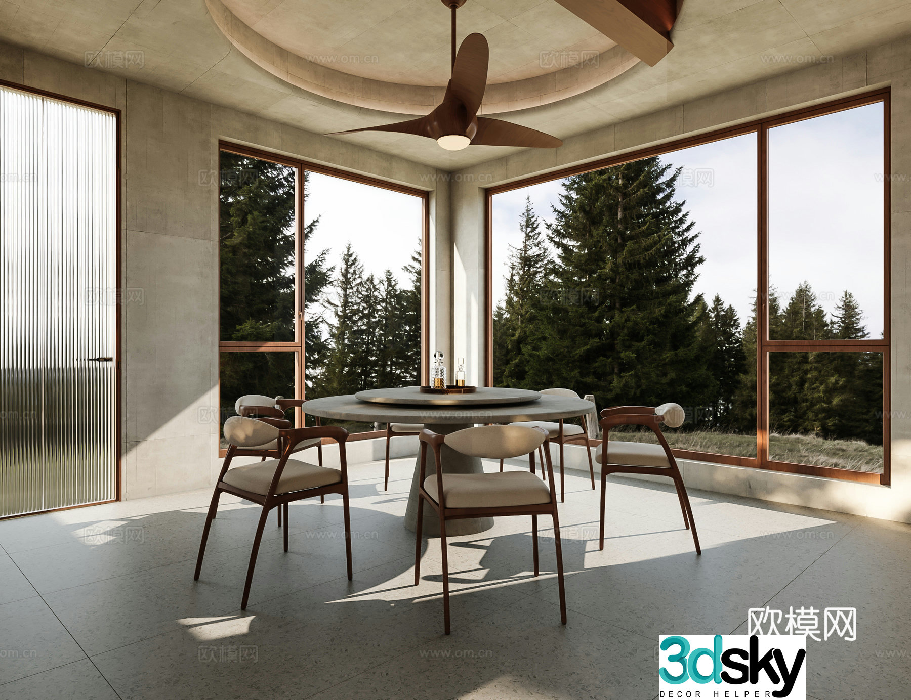 Waviva Home Restaurant Round Table Restaurant Log Style Home Restaurant Japanese Home Restaurant 3D Model