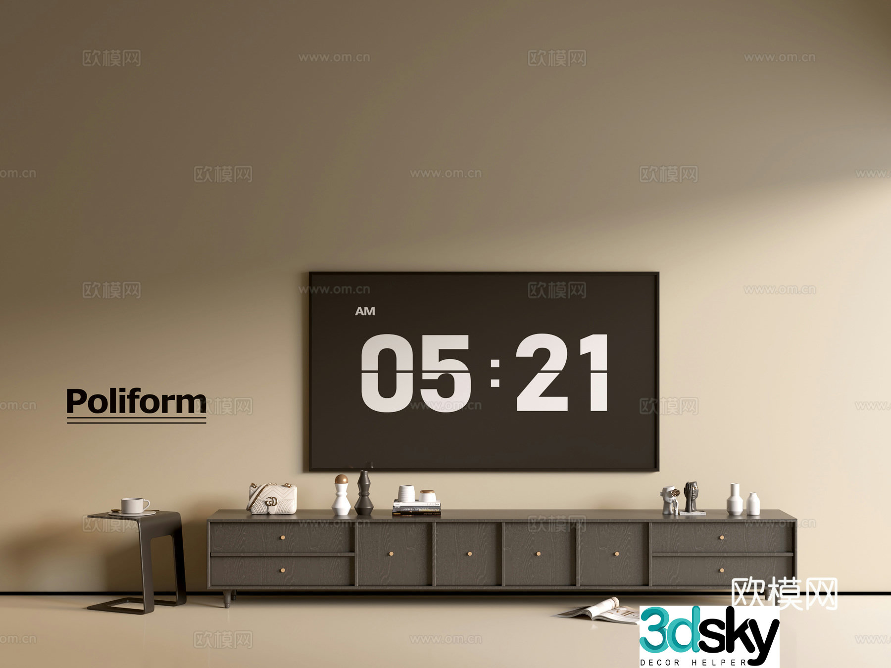 Modern black wood grain TV cabinet simple side cabinet chest of drawers low cabinet whole cabinet side cabinet Yang 3D model