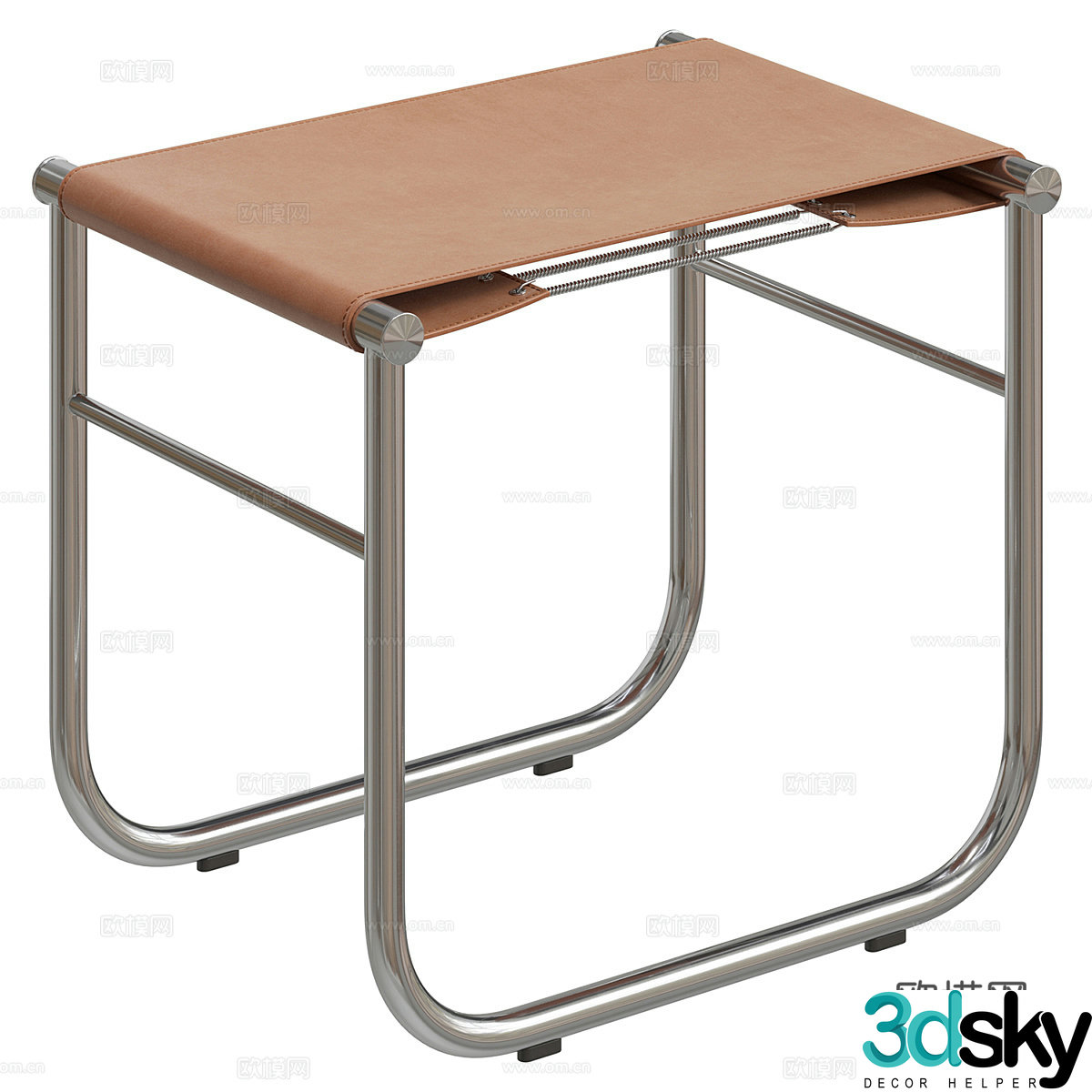 Modern Italian minimalist stainless steel leather stool 3d model