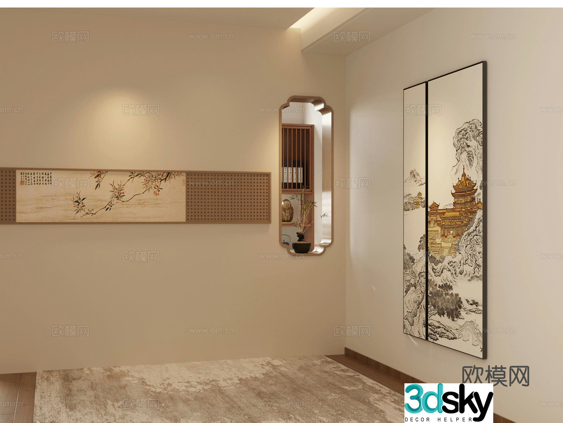 Chinese style entrance partition Zen screen Decorative screen Song style entrance screen Partition 3D model