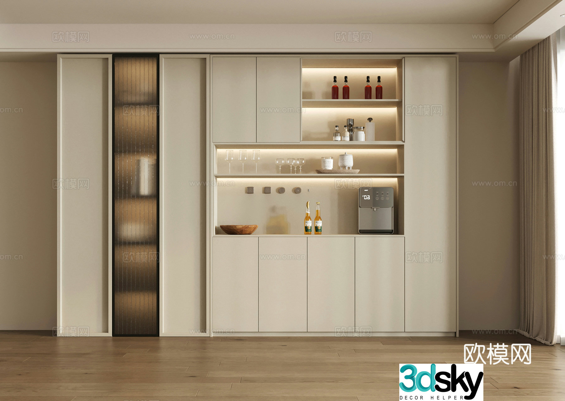 Modern creamy wine cabinet sideboard decorative wine cabinet 3d model