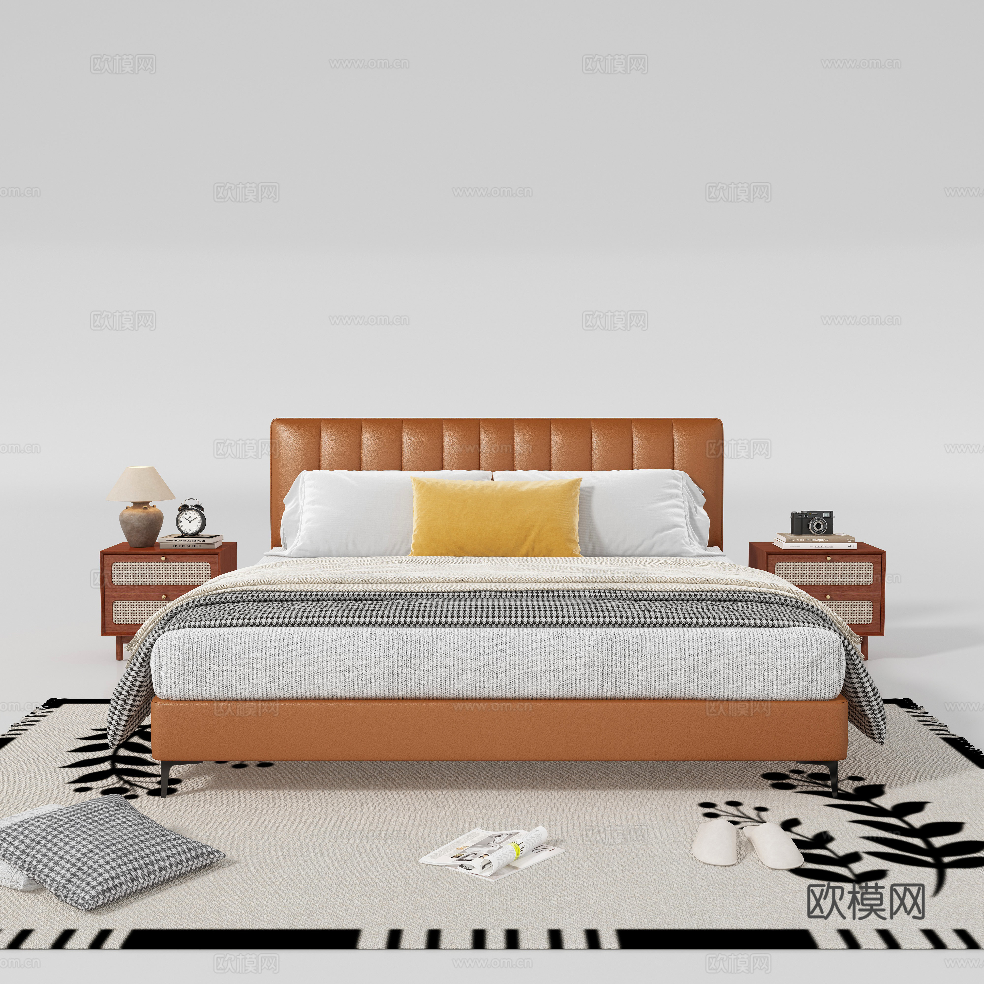 Modern double bed nightstand 3d model