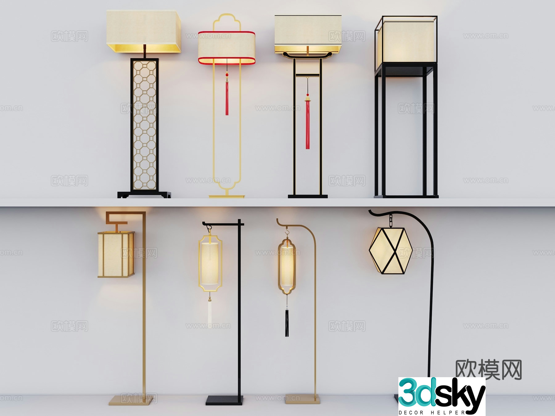 New Chinese floor lamp Chinese floor lamp combination 3D model