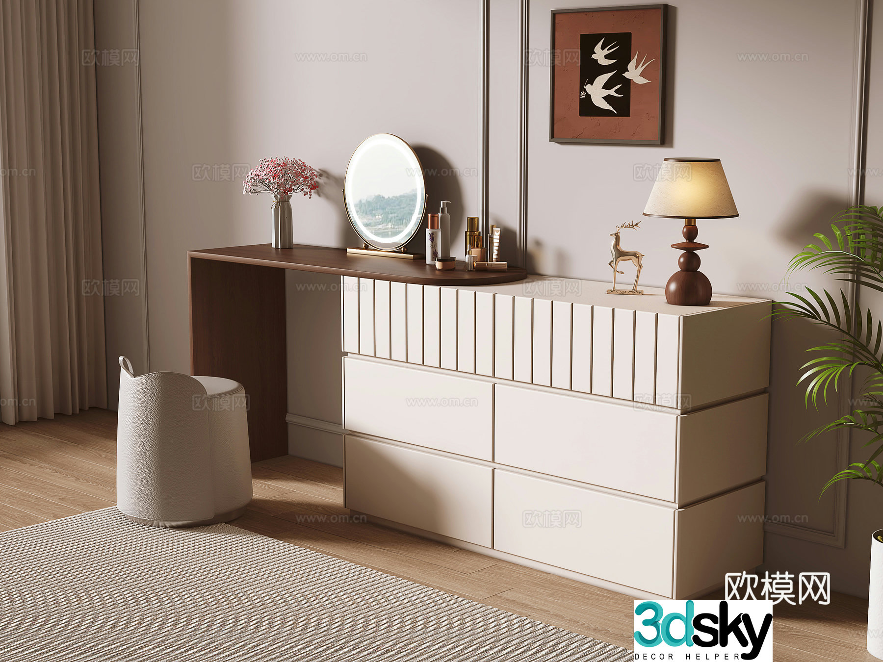 Medium style dressing table 3D model