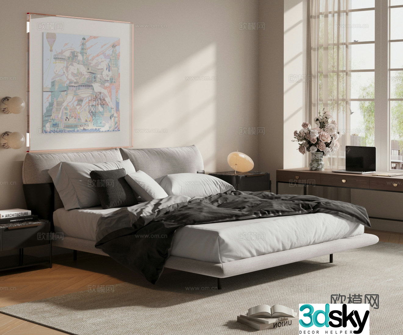 Medium retro double bed Medium style double bed Fabric bed Medium style bedroom bed Master bedroom bed 3D model