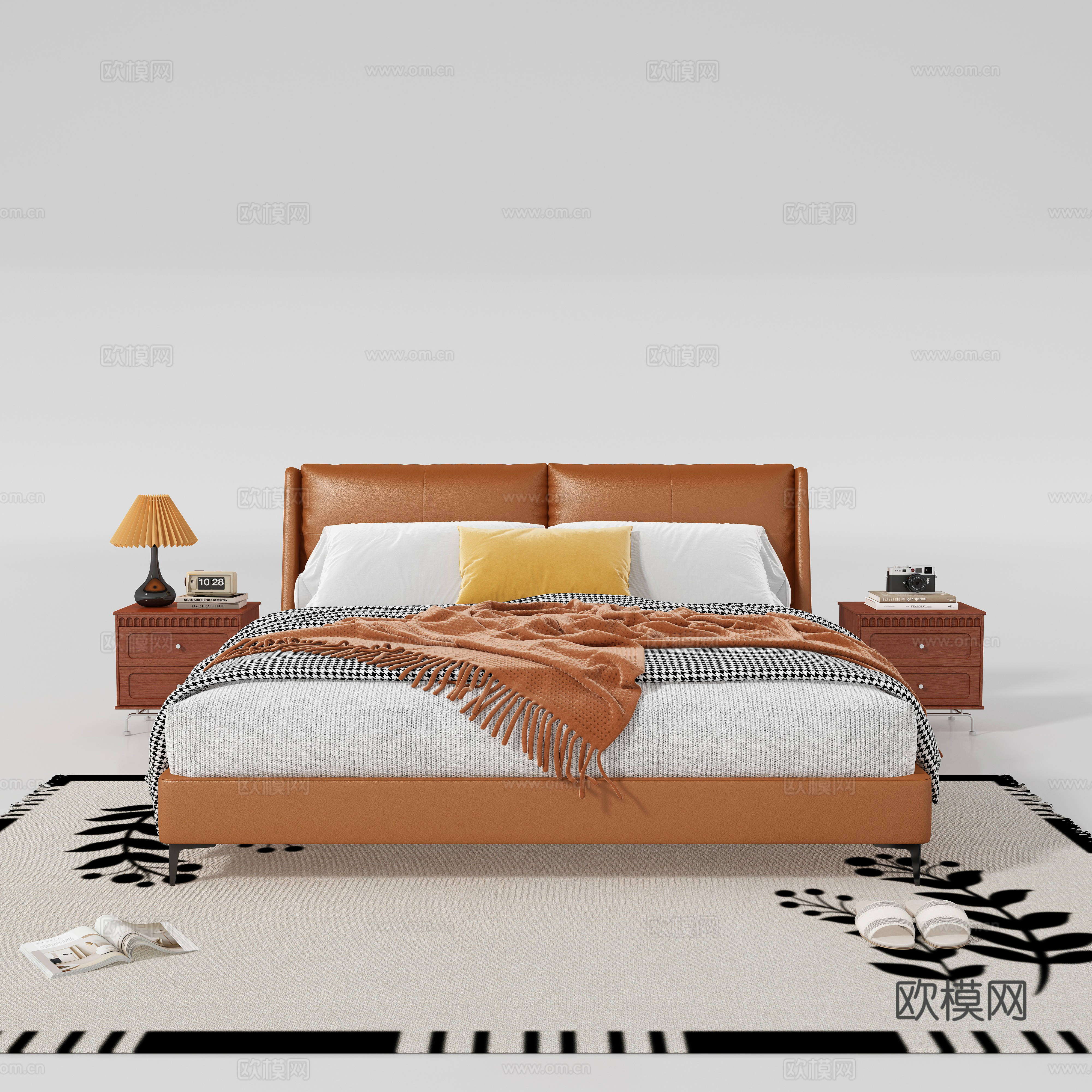Modern double bed nightstand 3d model