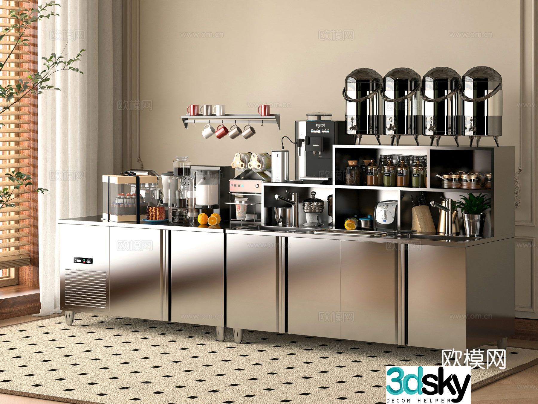 Modern milk tea shop operating table 3D model