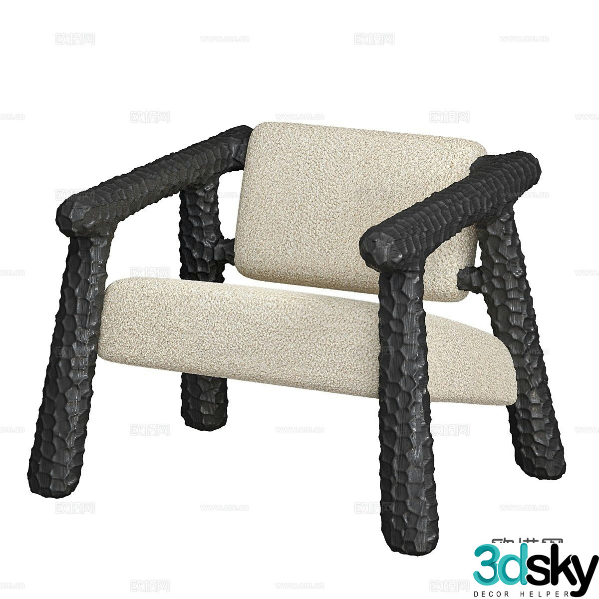 Charred medieval leisure chair coffee chair single chair fabric leisure chair 3d model