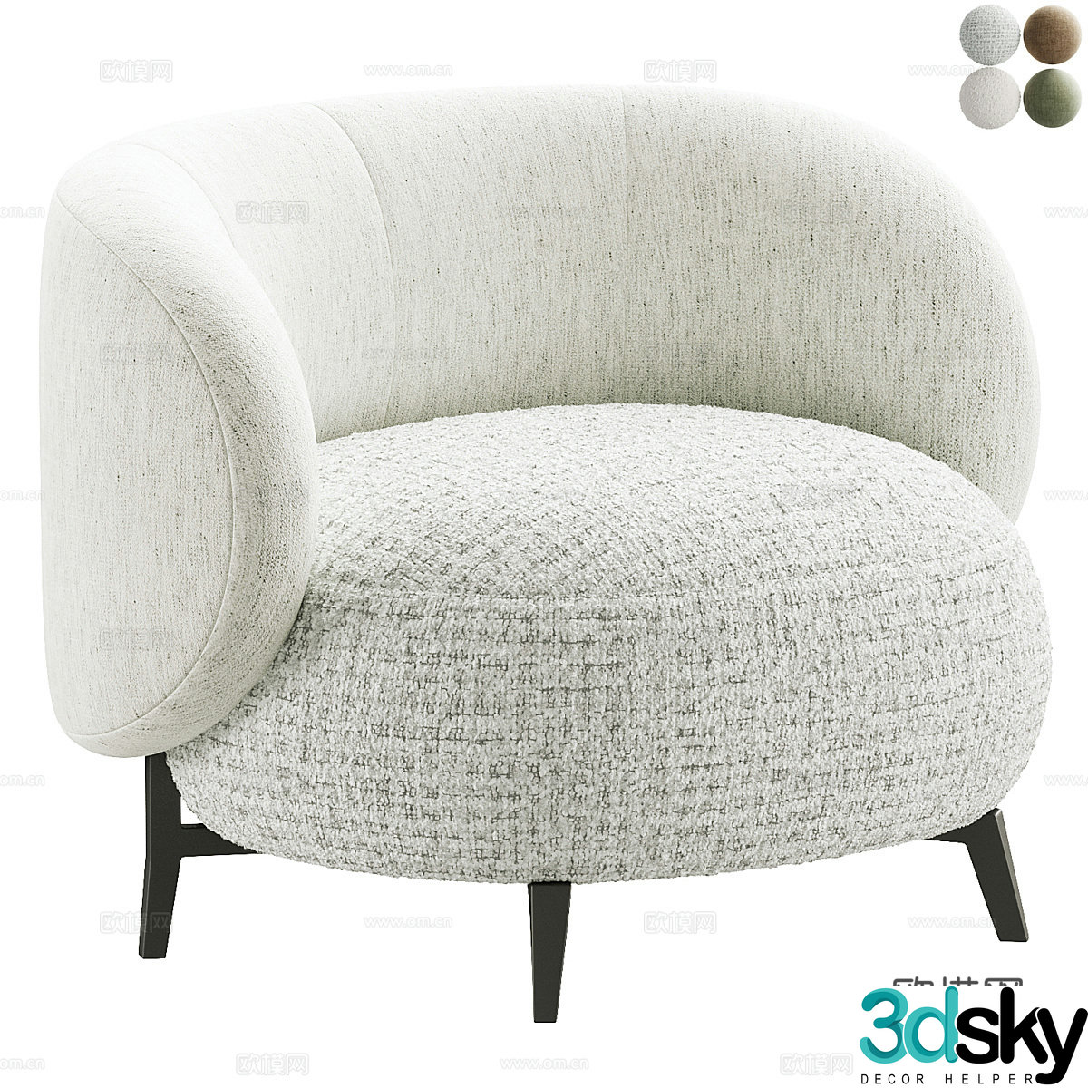 Modern Italian cream style fabric sofa chair 3d model