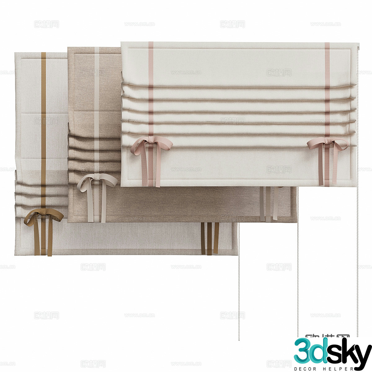 Modern cream style children’s fabric roman curtain 3d model