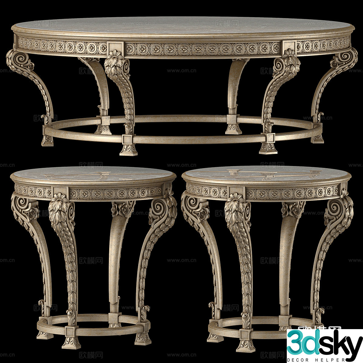 French retro light luxury round coffee table 3D model