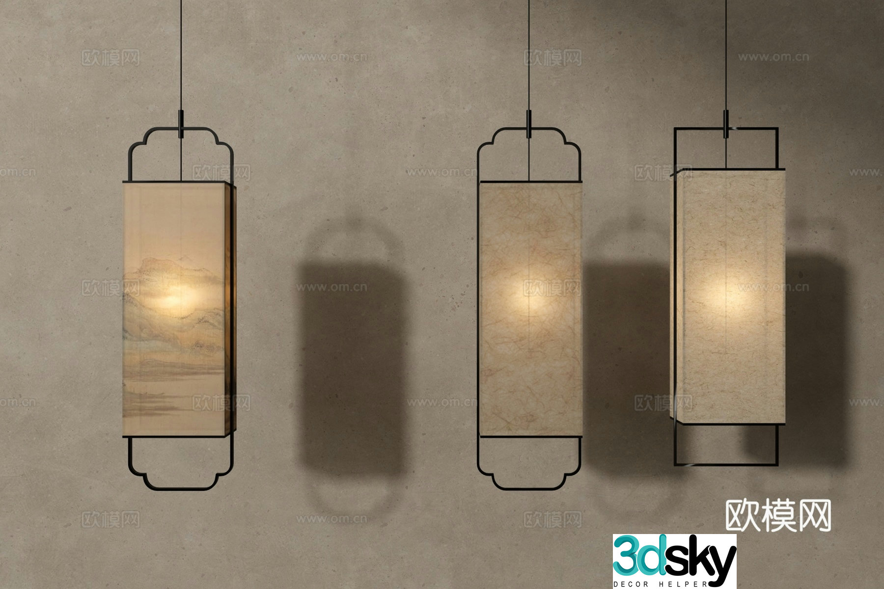 New Chinese style chandelier DuPont paper decorative lamp 3D model