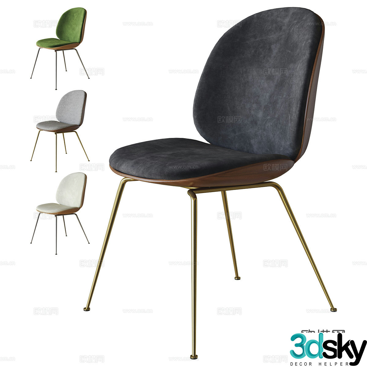 Modern Italian minimalist wooden fabric single chair 3D model