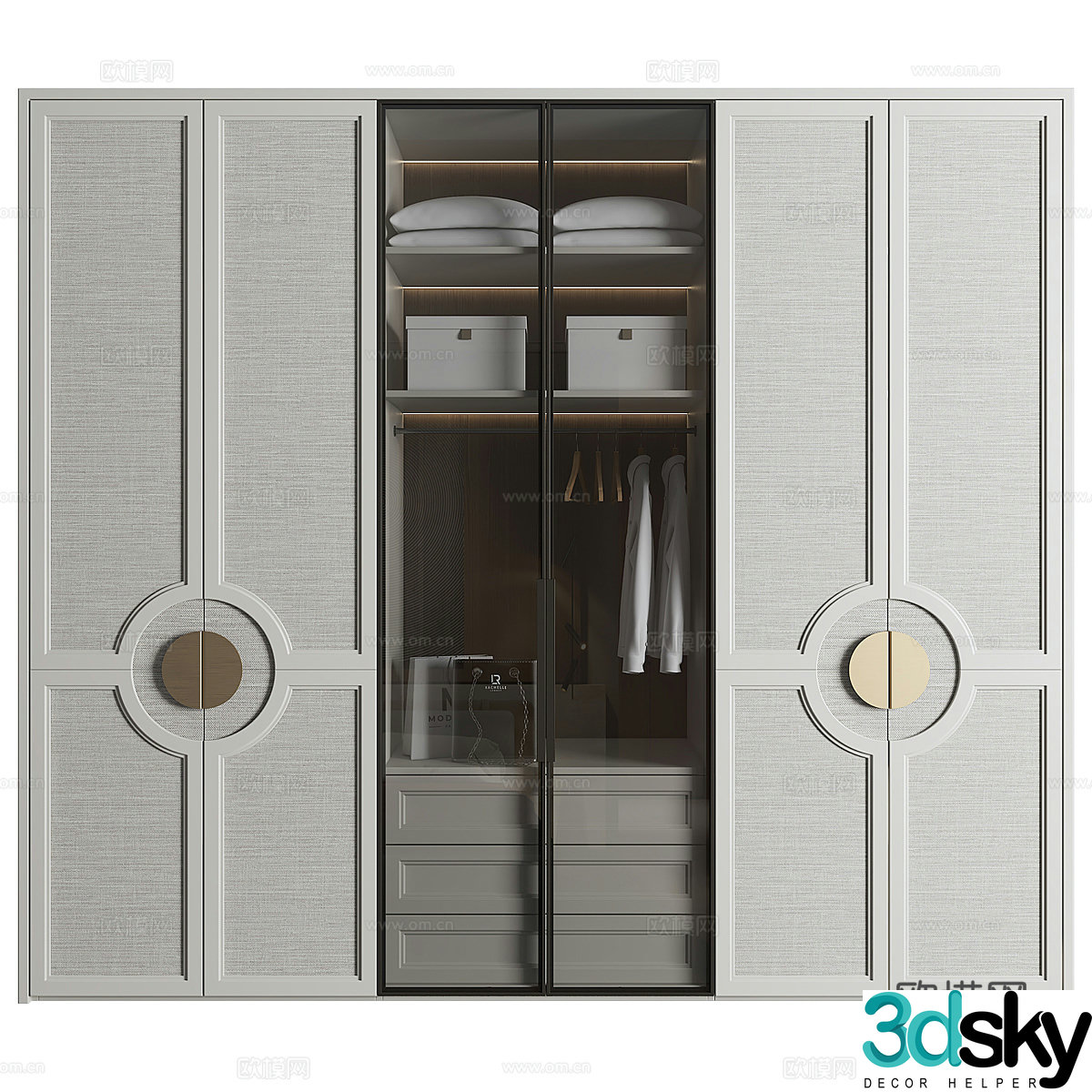 New Chinese style light luxury door opening wardrobe glass wardrobe 3D model