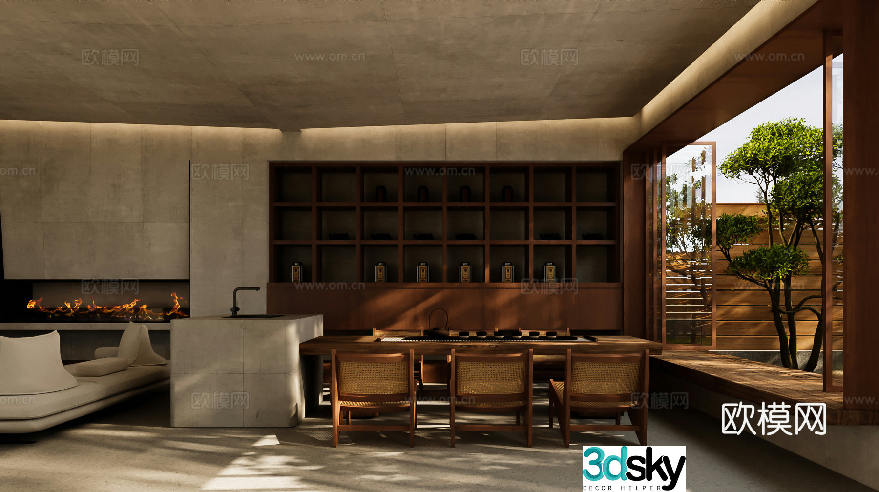 Wasabi Tea Room New Chinese-style Zen Tea Room Club Tea Room Villa Tea Room Office Tea Room 3D Model