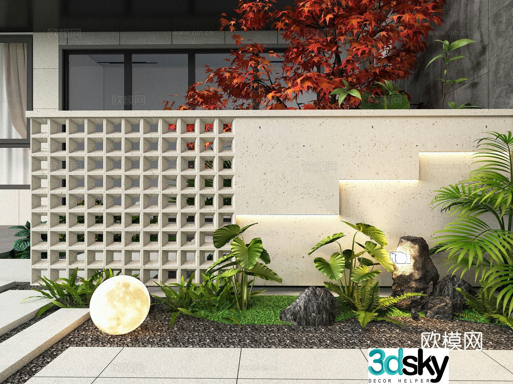 Modern cement brick landscape wall courtyard landscape wall outdoor landscape wall hollow brick retaining wall cement brick partition 3D model