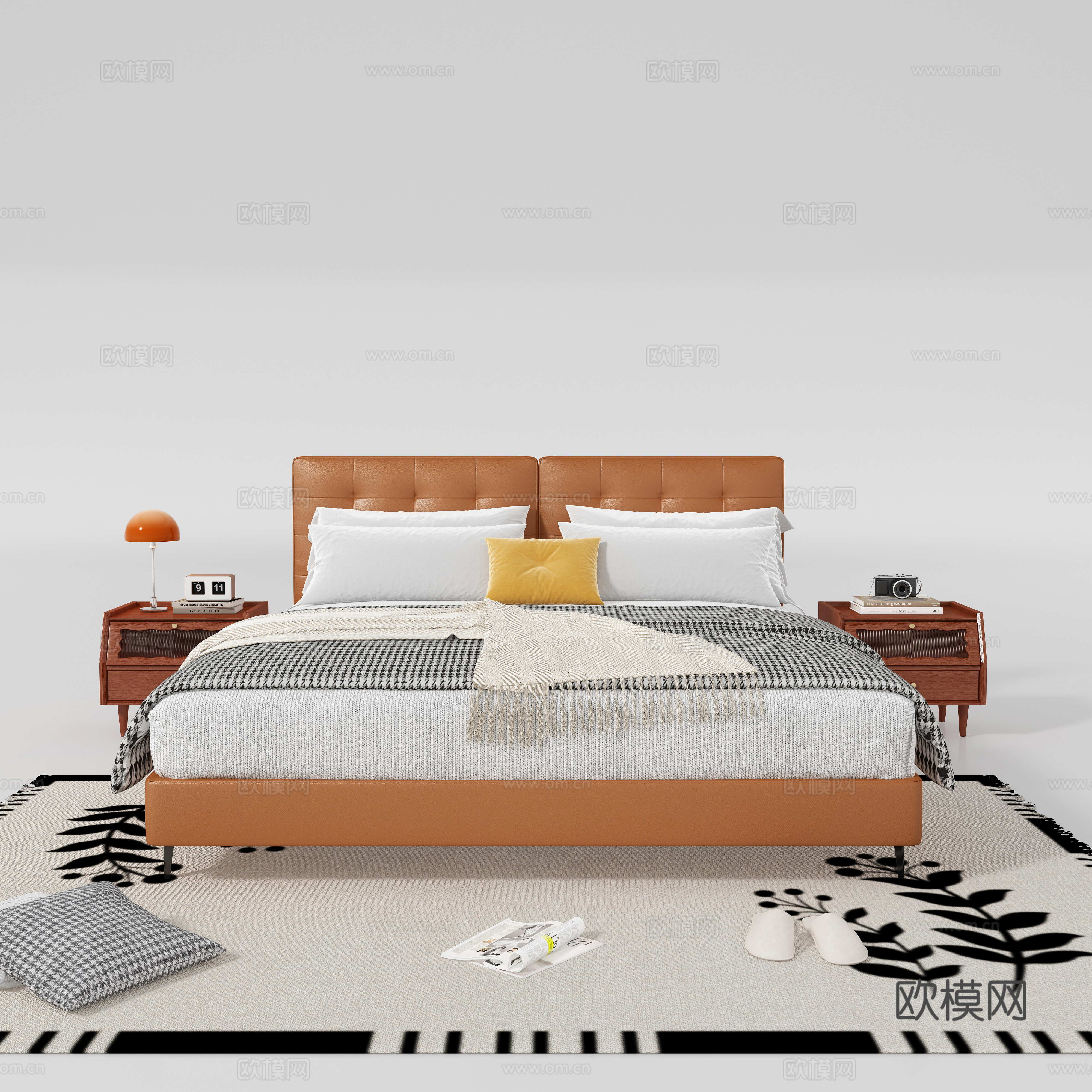 Modern double bed nightstand 3d model