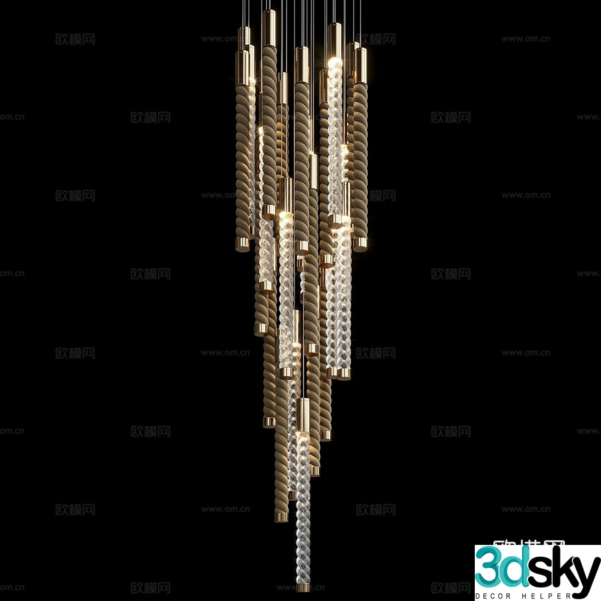 New Chinese style light luxury rattan craft chandelier 3D model