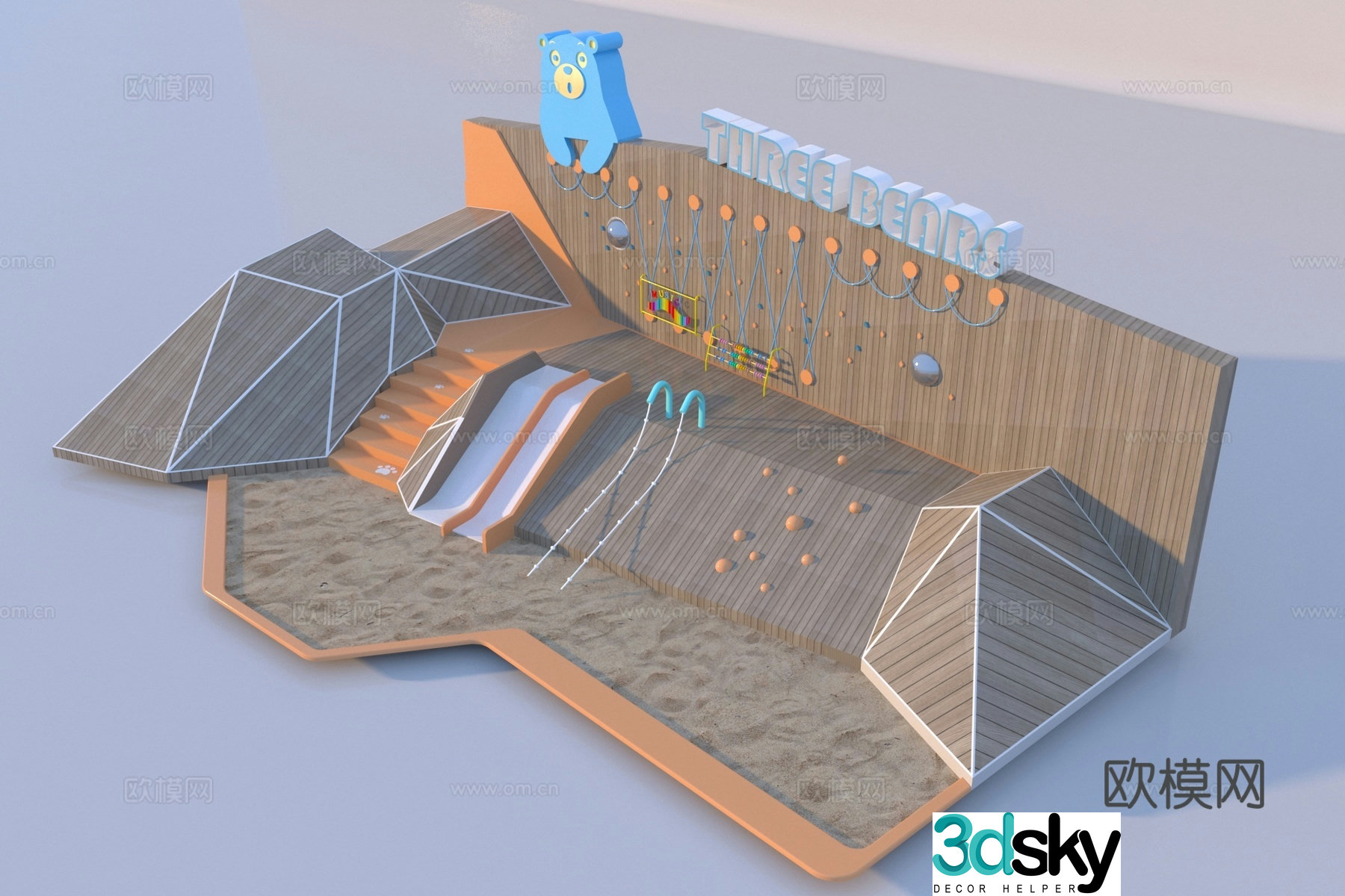 Modern children's slide climbing net 3d model