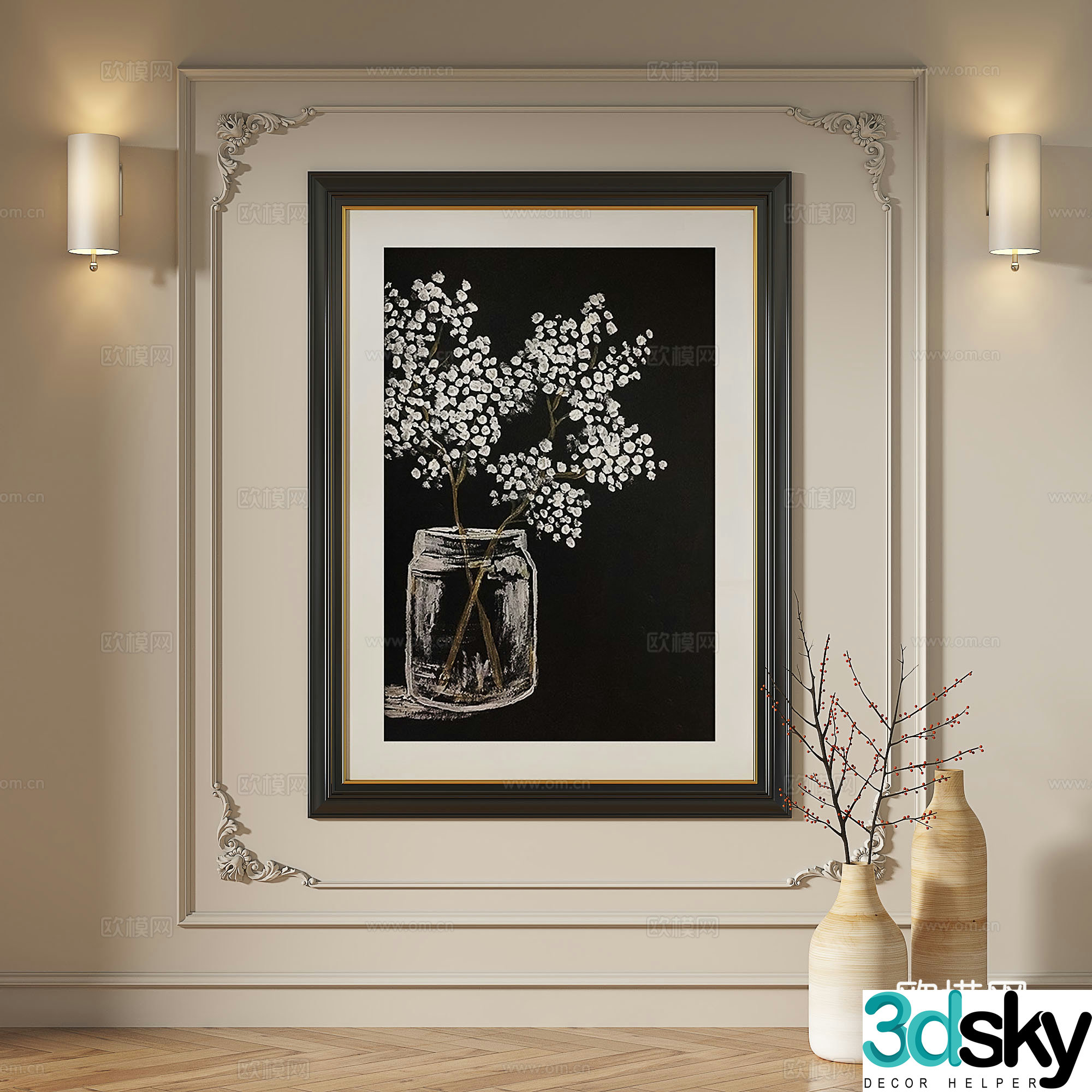 French retro medieval modern simple light luxury decorative painting 3d model