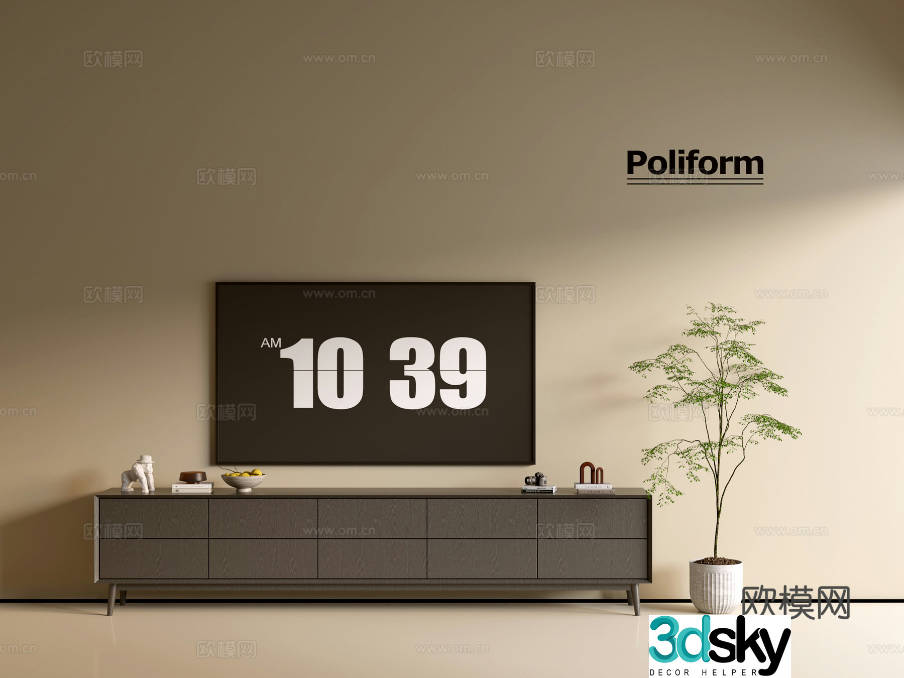 Modern black wood grain TV cabinet simple side cabinet chest of drawers low cabinet whole cabinet side cabinet Yang 3D model