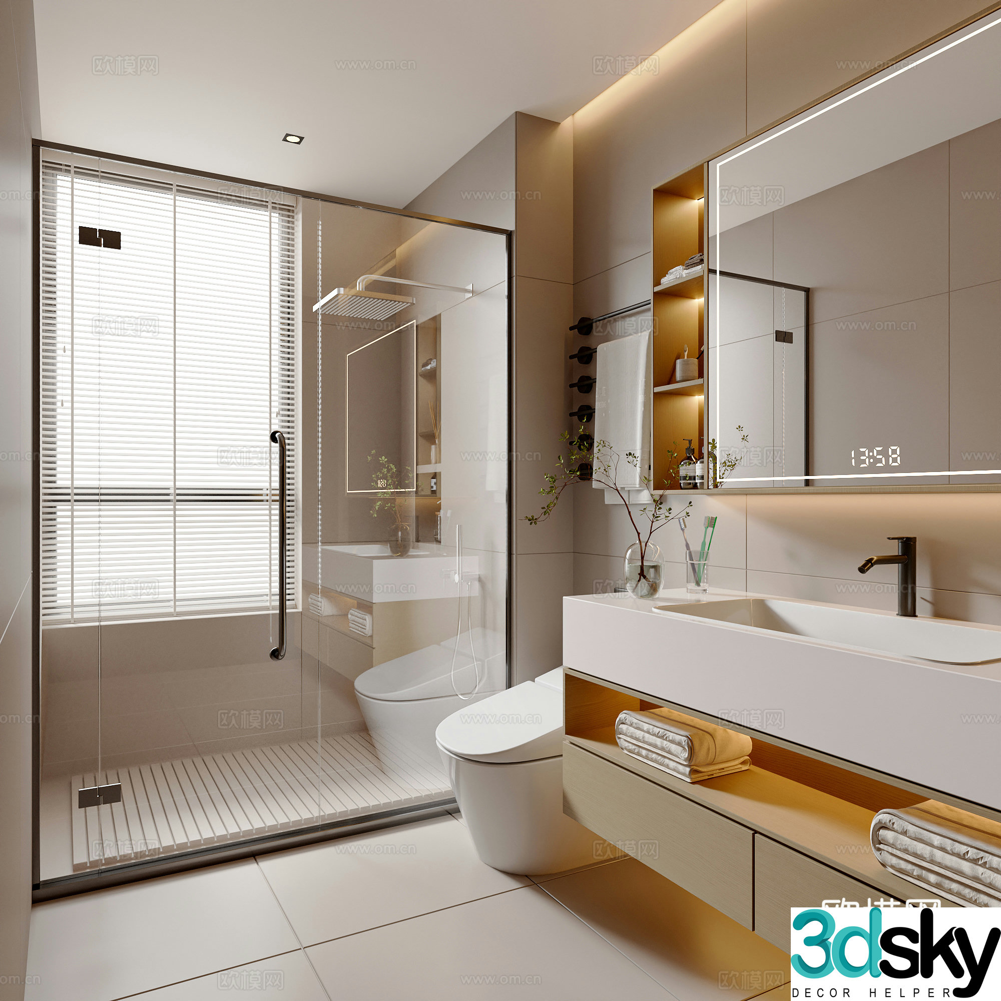Modern cream style bathroom bathroom cabinet bathroom supplies toilet shower bathroom cabinet 3d model
