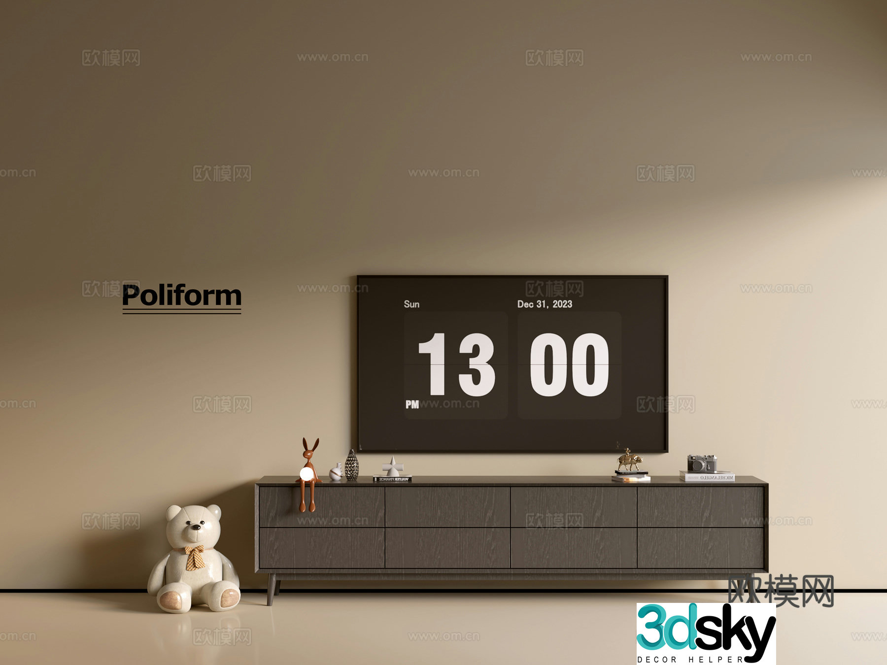 Modern black wood grain TV cabinet simple side cabinet chest of drawers low cabinet whole cabinet side cabinet Yang 3D model