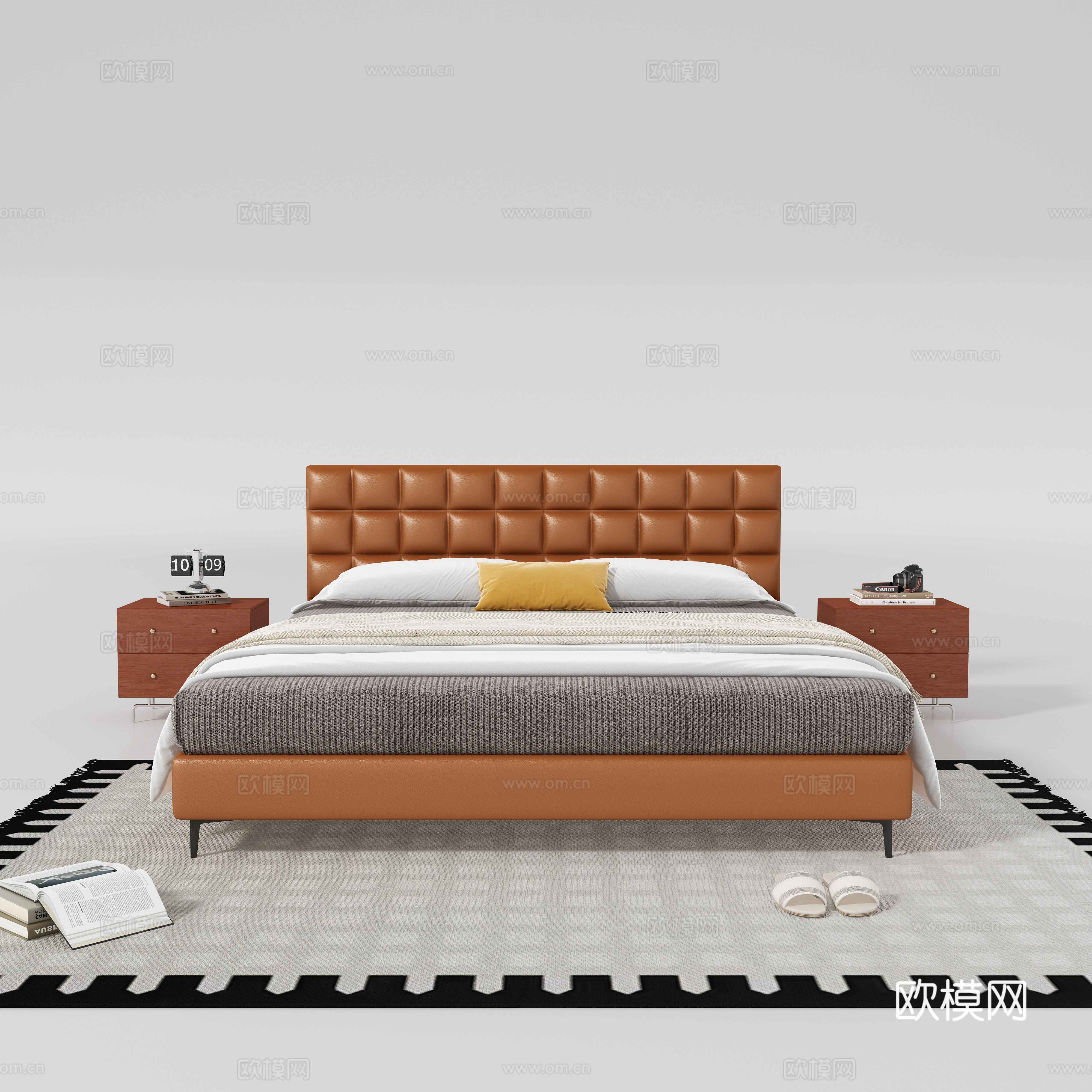 Modern double bed nightstand 3d model