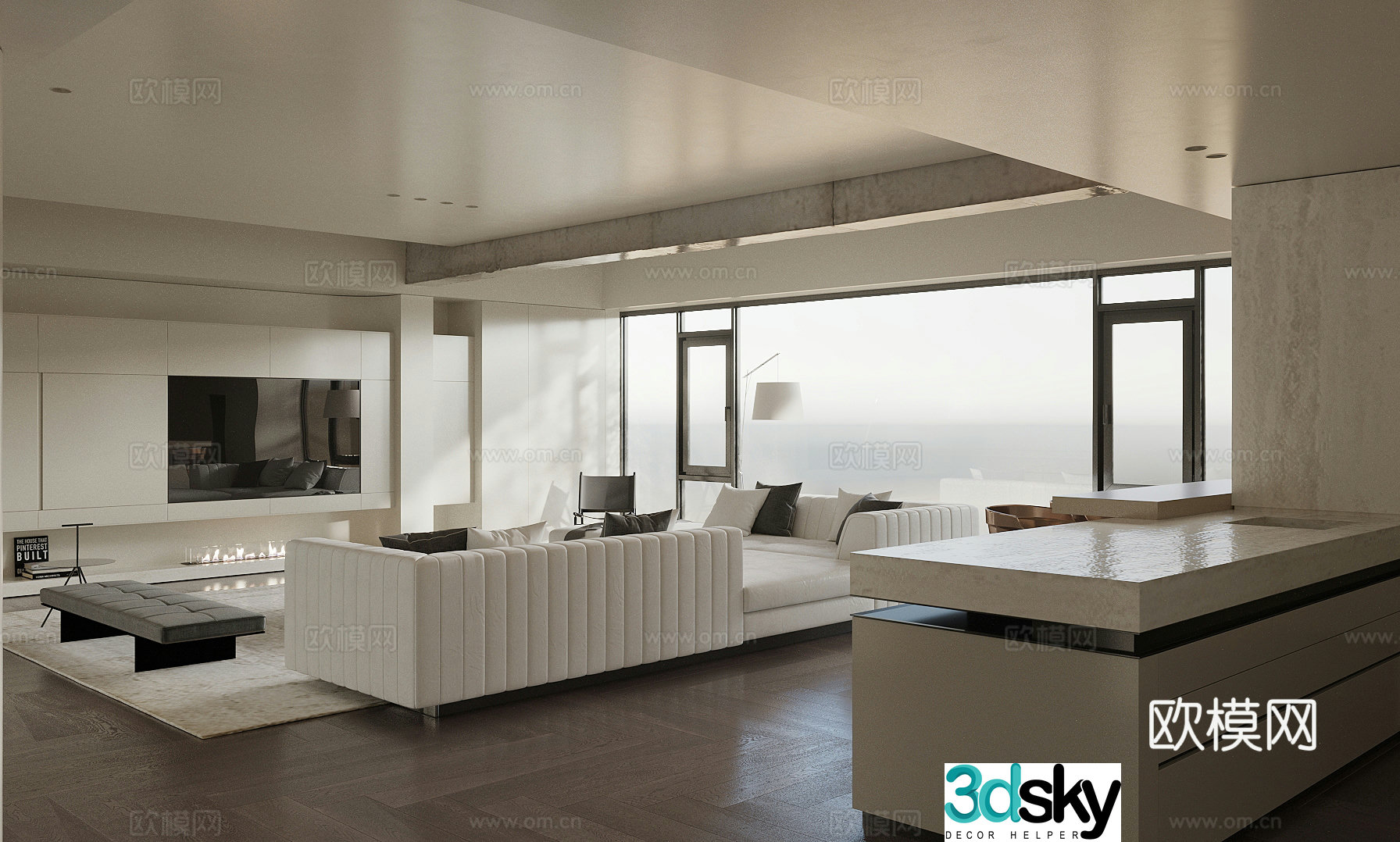 Modern Wasabi Living Restaurant Large Flat Living Restaurant High-end Gray Living Restaurant Black and White Gray Living Restaurant 3D Model