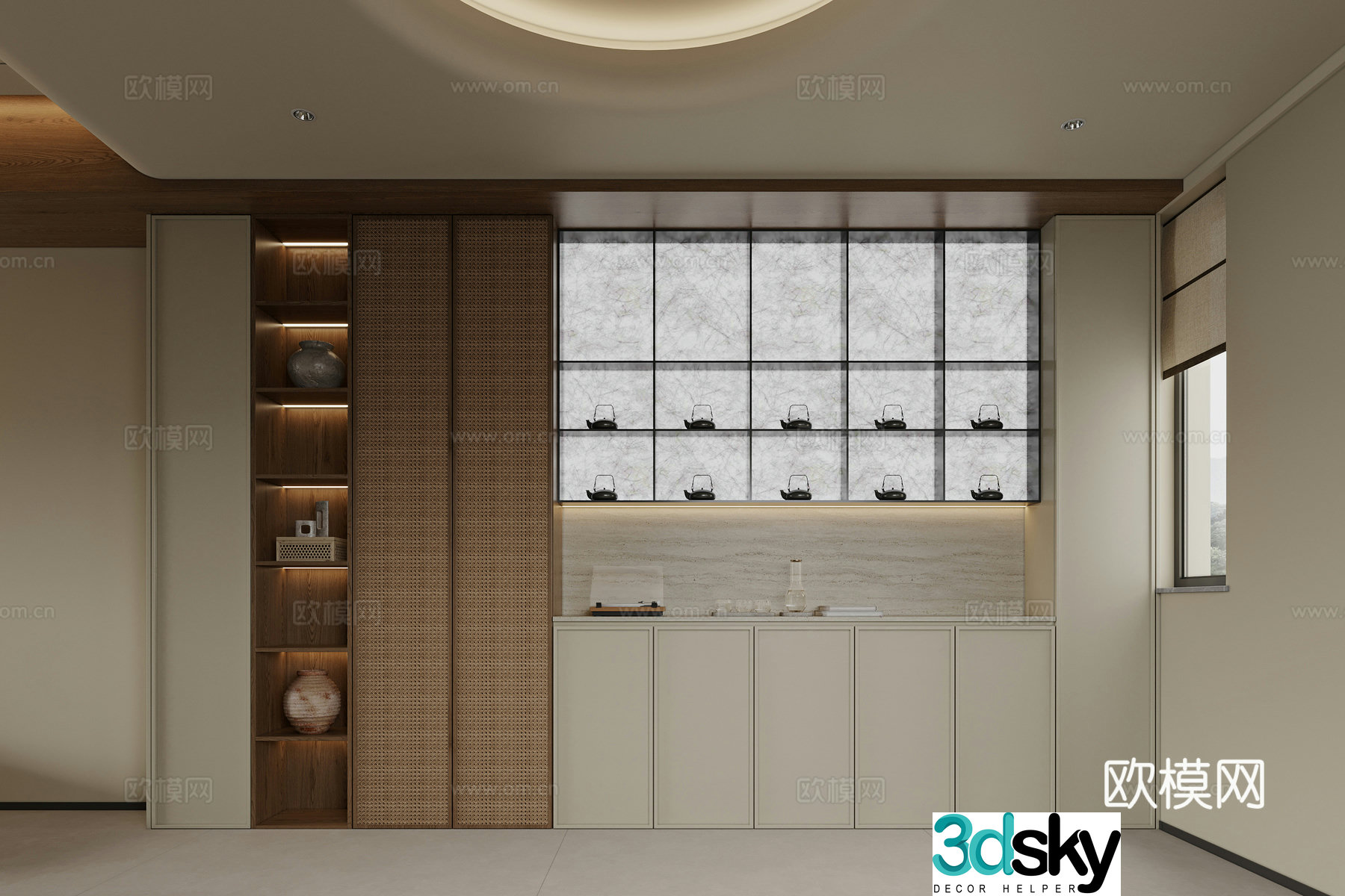Middle style New Chinese style Wine cabinet Side cabinet 3D model