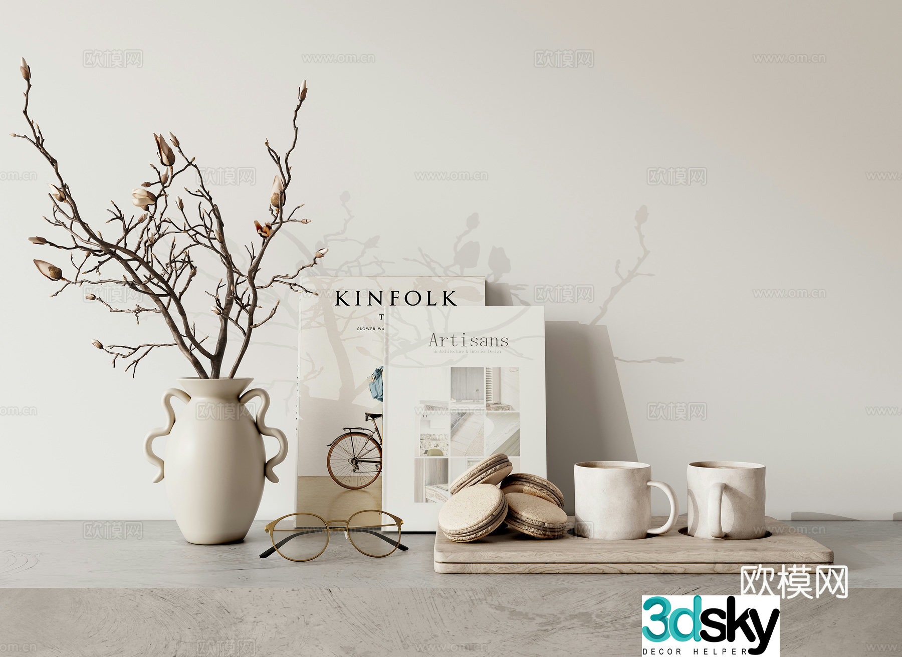 Potted vase combination ornament 3D model