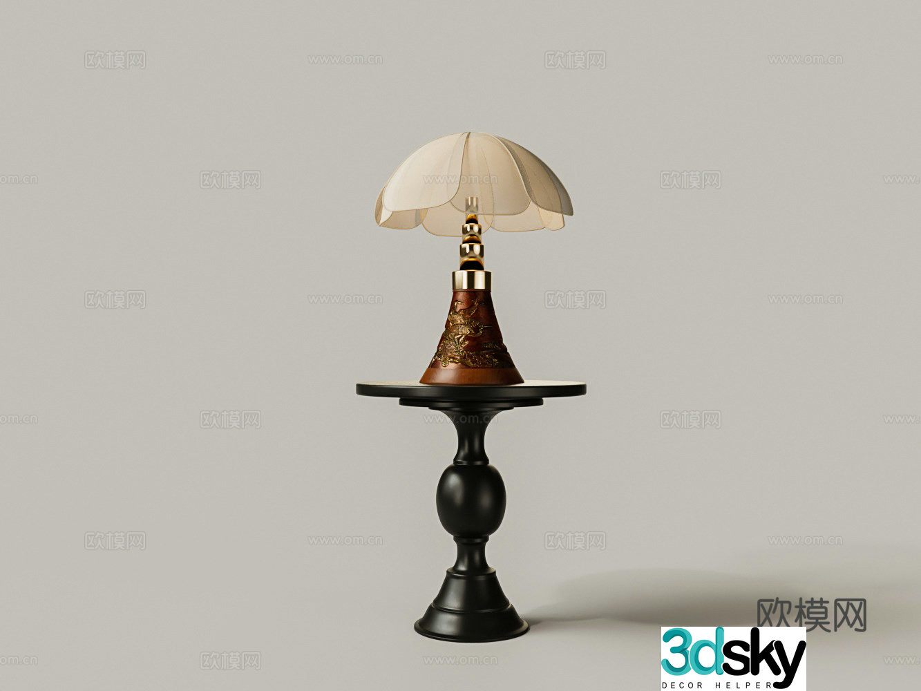 Chinese mahogany carved petal lampshade table lamp 3D model