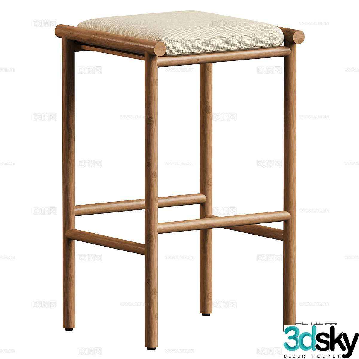 New Chinese style medieval wooden bar stool 3D model
