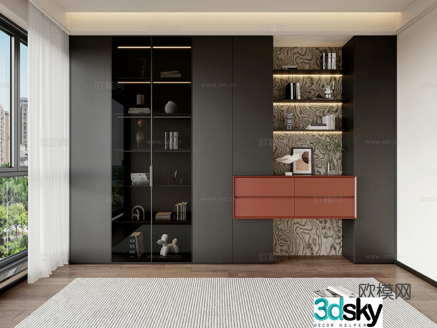 Modern Italian bookcase Study bookcase Bookcase Combination Living room bookcase Decorative cabinet Entrance cabinet 3D model