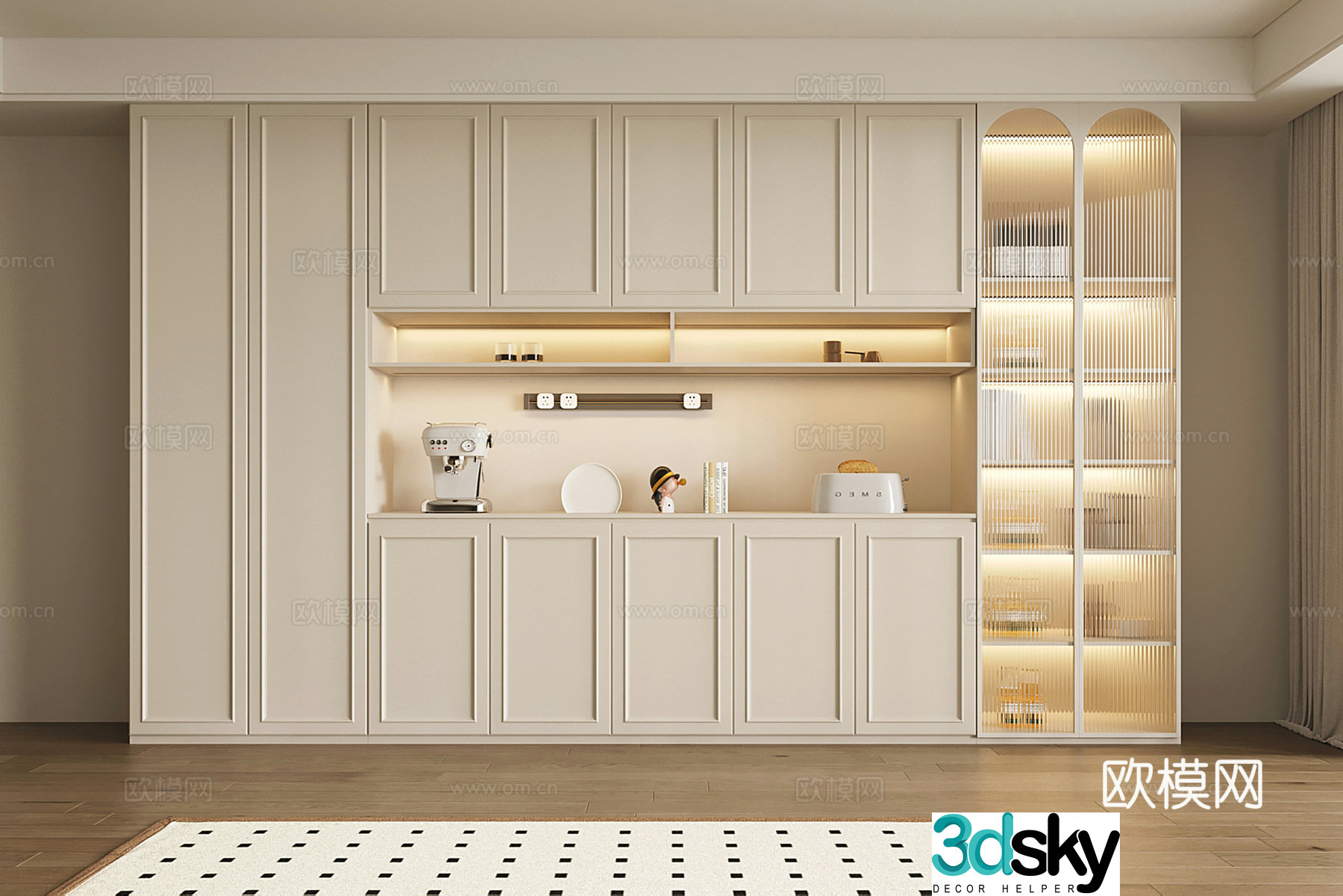 French wine cabinet sideboard movable track socket decoration ornament 3D model