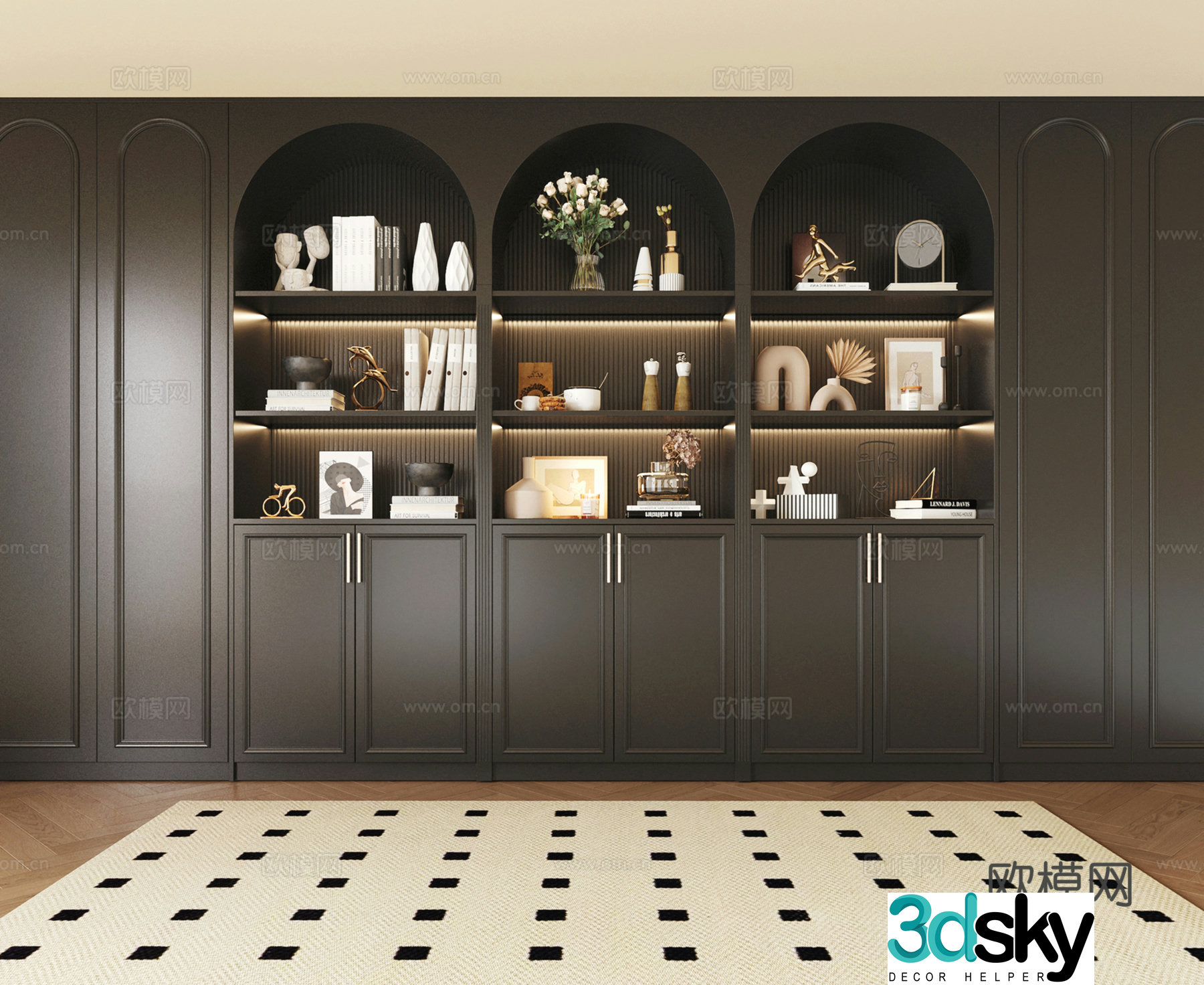French American bookcase standalone adult open 3d model