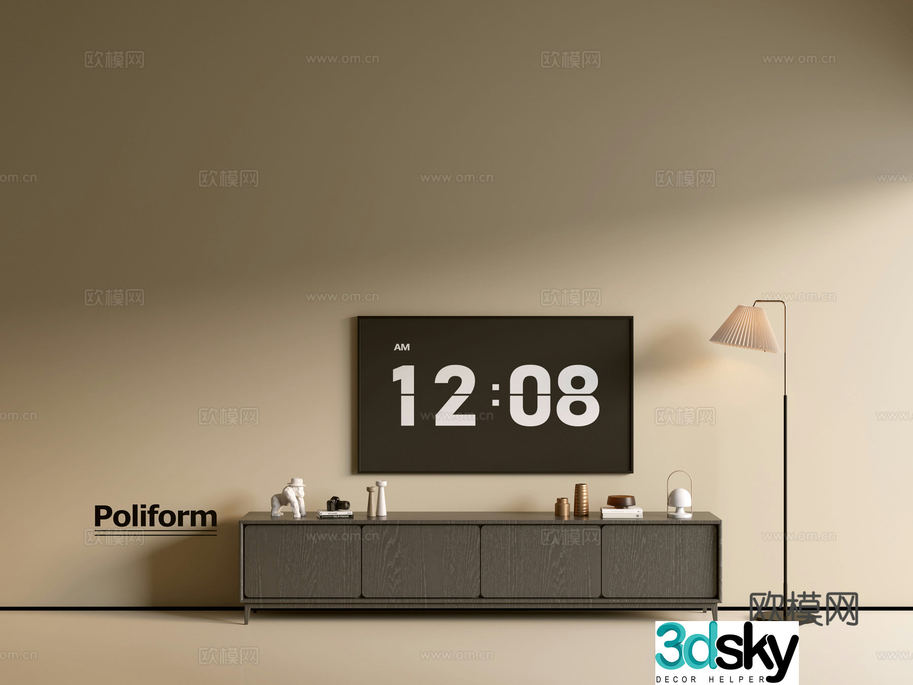 Modern black wood grain TV cabinet simple side cabinet chest of drawers low cabinet whole cabinet side cabinet Yang 3D model