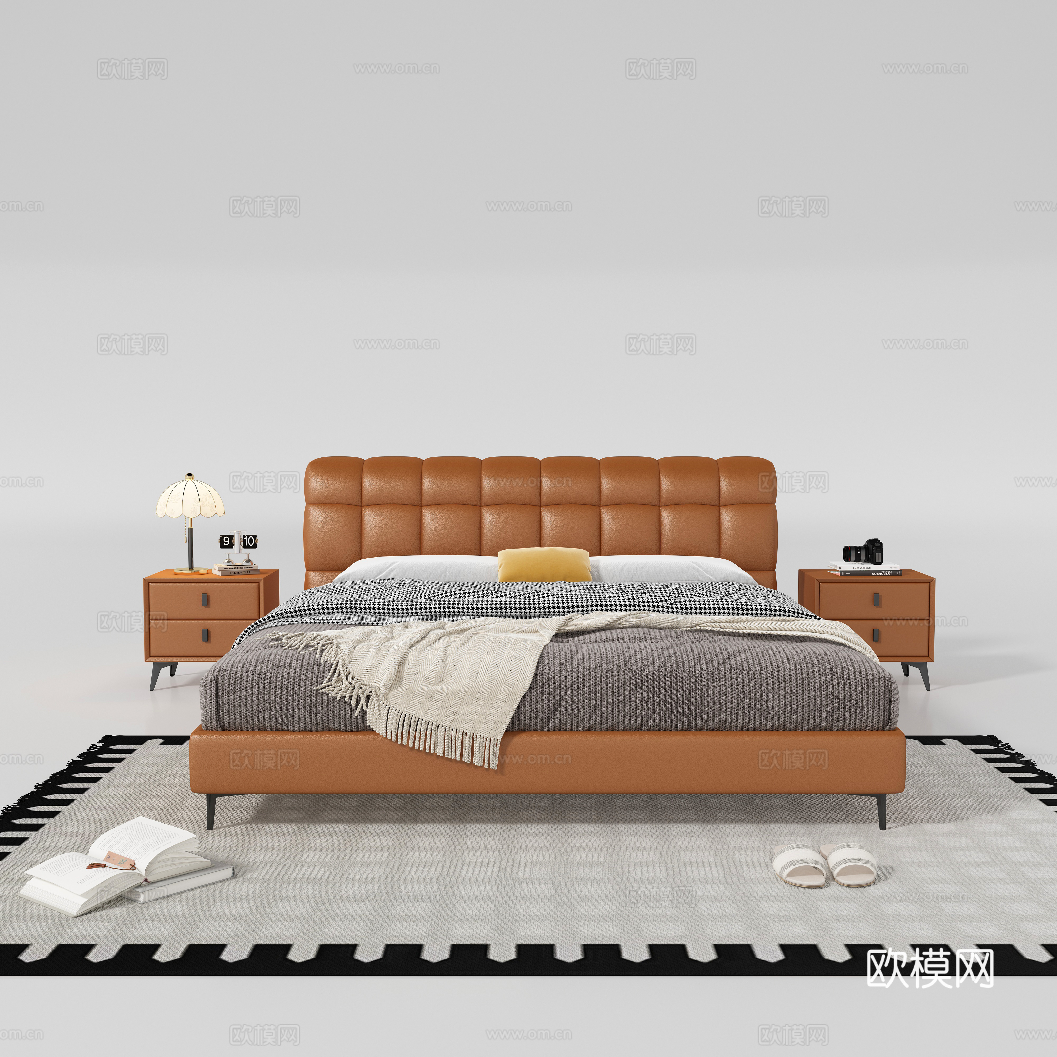 Modern double bed nightstand 3d model