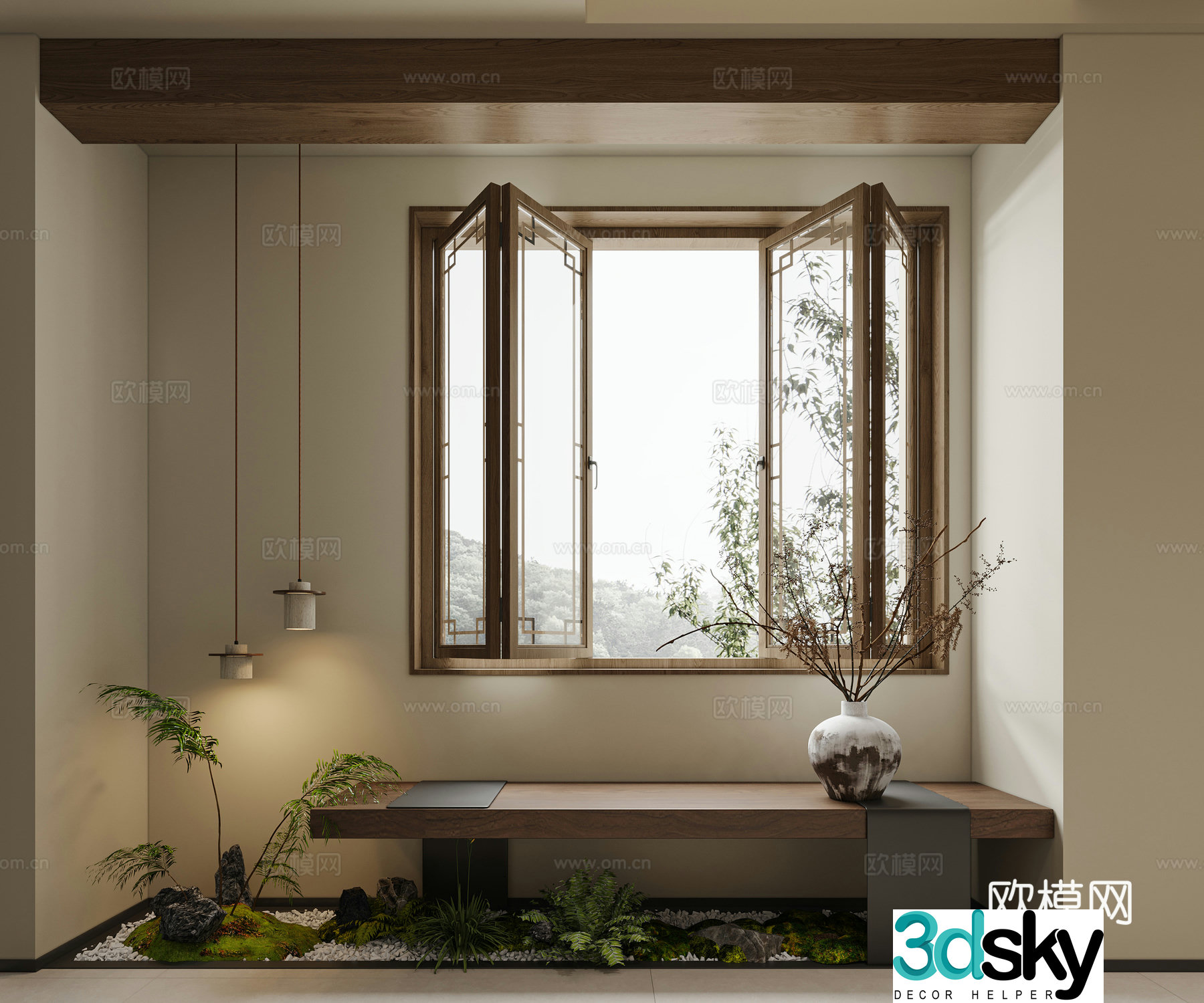 Middle-aged landscape Chinese landscape New Chinese landscape Indoor landscape plants 3D model