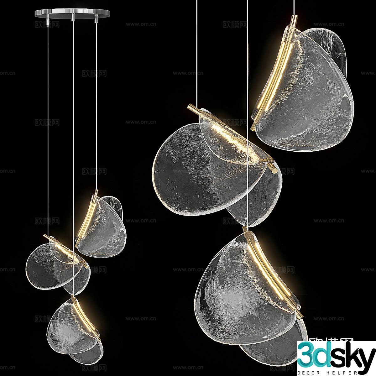 Modern light luxury metallic glass decorative chandelier 3d model